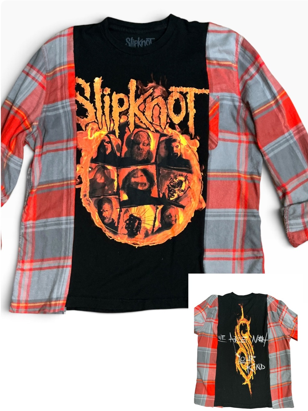SLIPKNOT Band Double Sided Upcycled Graphic Flannel Mashup Halloween